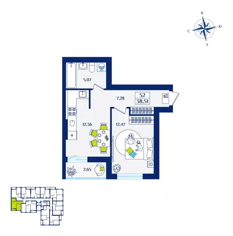 1-к кв. Калининградская область, Зеленоградск  (38.51 м) - Фото 1