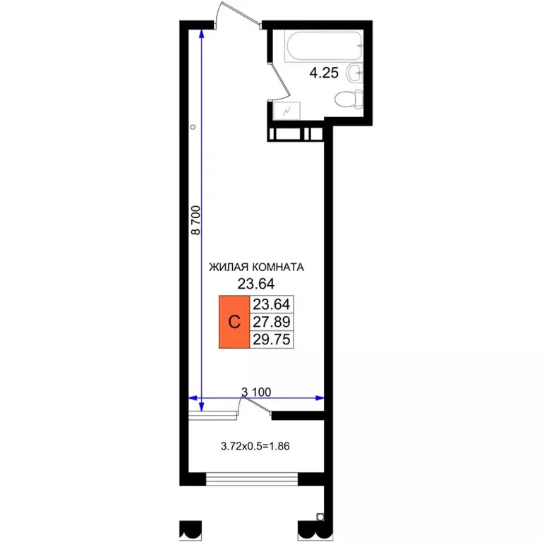 Студия Краснодарский край, Новороссийск ул. Григория Белькинда (29.75 ... - Фото 1