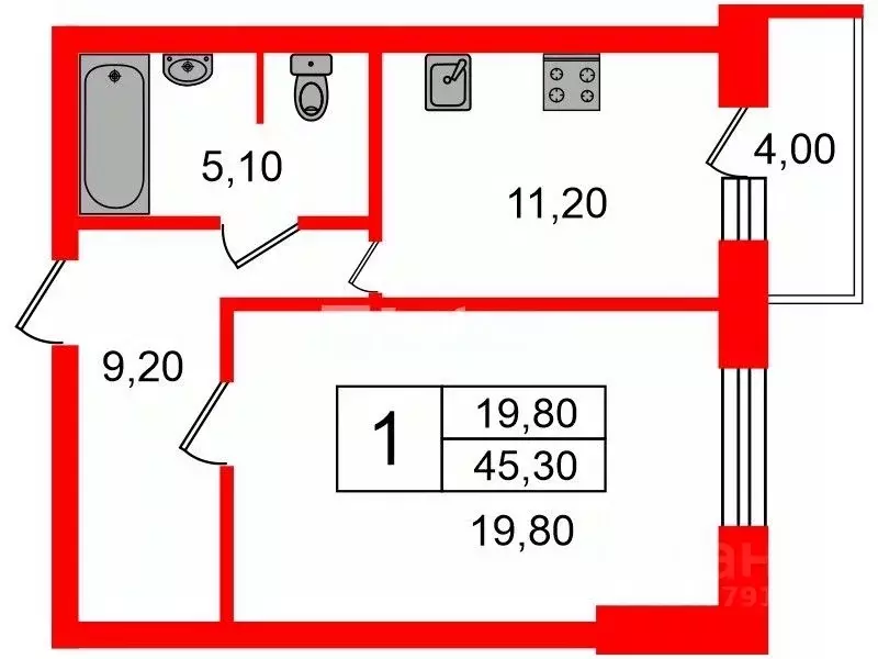 1-к кв. Санкт-Петербург Горелово тер., ул. Коммунаров, 190 (45.3 м) - Фото 1