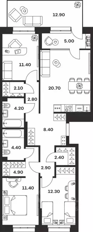 3-к кв. Тульская область, Тула ул. Михеева, 9А (96.8 м) - Фото 1