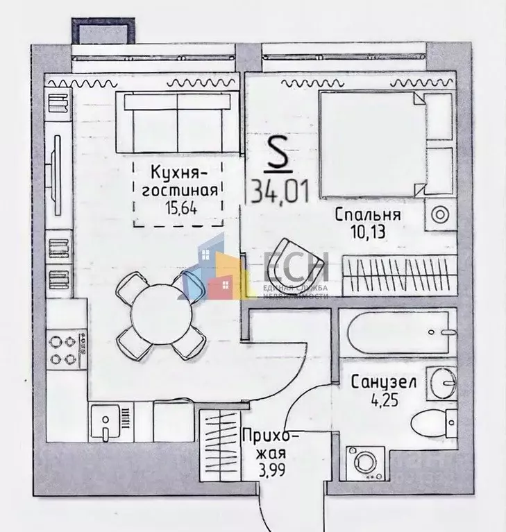 1-к кв. Тульская область, Тула городской округ, пос. Молодежный 35 ... - Фото 2
