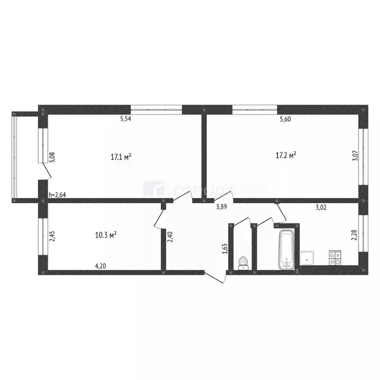3-к кв. Кемеровская область, Новокузнецк Ярославская ул., 20 (60.7 м) - Фото 2