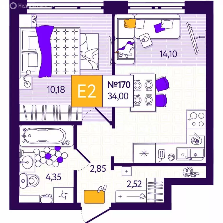 1-комнатная квартира: Тула, улица Купцов Гречихиных, 4 (34 м) - Фото 1