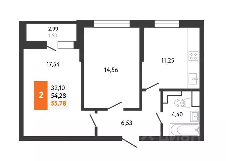 2-к кв. Краснодарский край, Новороссийск Мысхакское ш., 59Б (54.6 м) - Фото 1