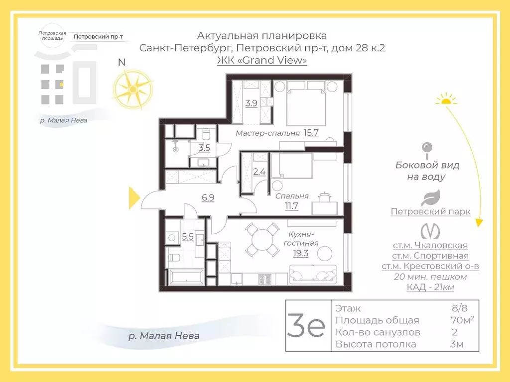 2-к кв. Санкт-Петербург Петровский просп., 28к2 (70.0 м) - Фото 2
