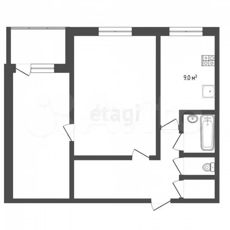 2-к. квартира, 43,7 м, 5/9 эт. - Фото 0