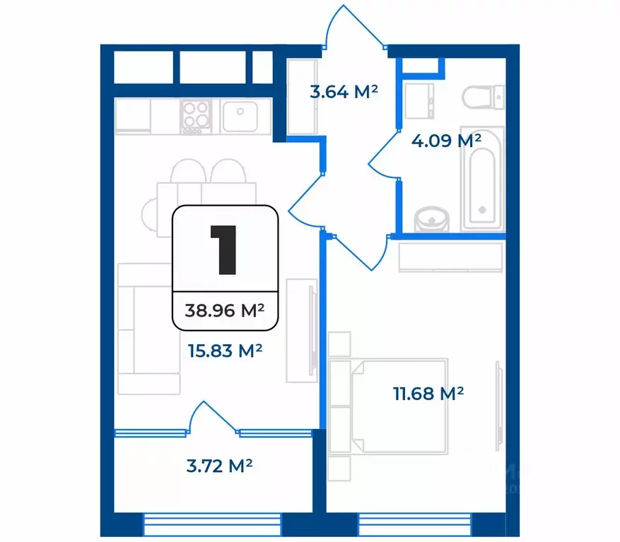 1-к кв. Рязанская область, Рязань Телецентр жилрайон,  (38.96 м) - Фото 1