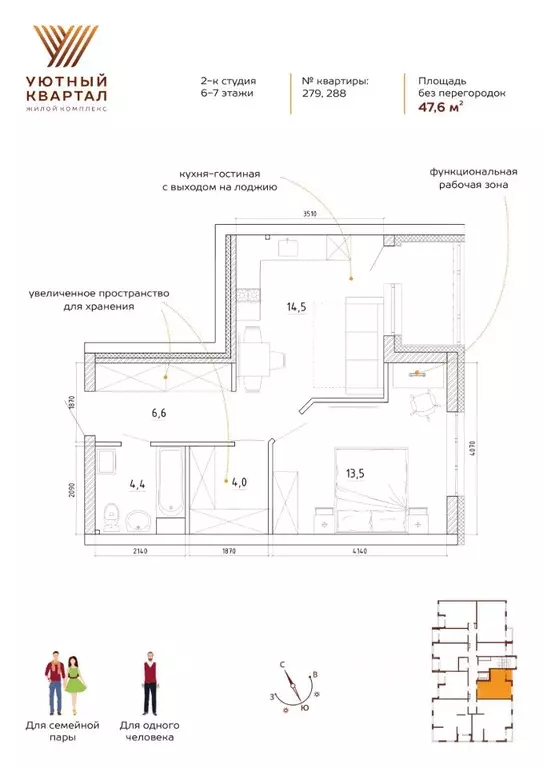 2-к кв. Кемеровская область, Кемерово Уютный Квартал жилой комплекс ... - Фото 1