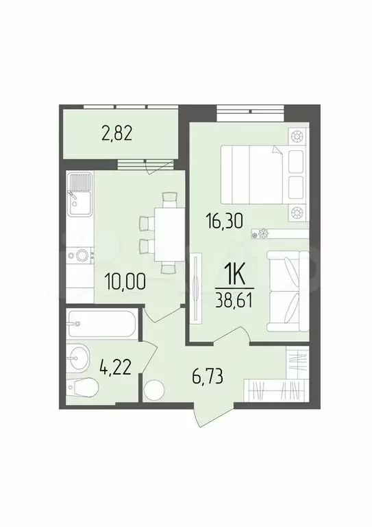 1-к. квартира, 38,6 м, 7/9 эт. - Фото 0