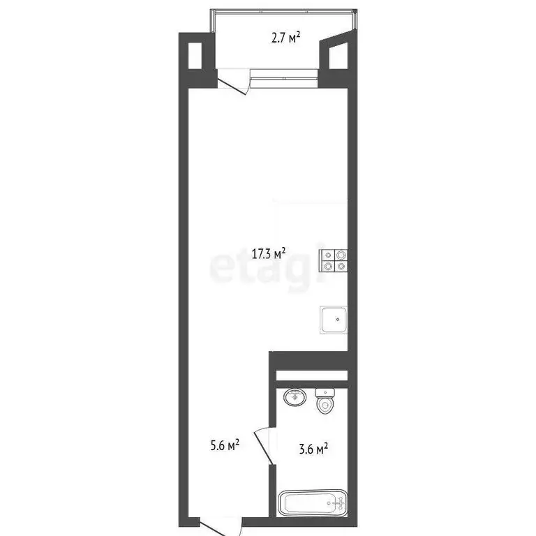 Квартира-студия: Тюмень, улица Судостроителей, 48 (26.69 м) - Фото 1