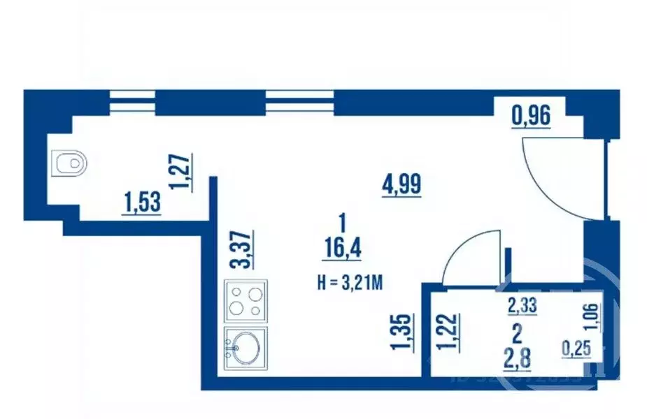 Студия Санкт-Петербург Приморский просп., 6 (19.2 м) - Фото 1