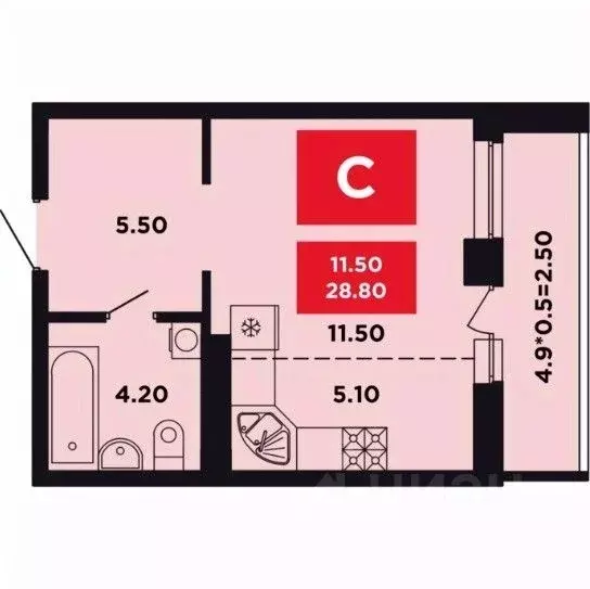 Студия Краснодарский край, Краснодар ул. Конгрессная, 19/1 (28.8 м) - Фото 0