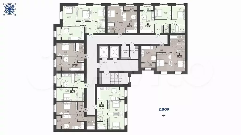 2-к. квартира, 55,6 м, 12/16 эт. - Фото 1