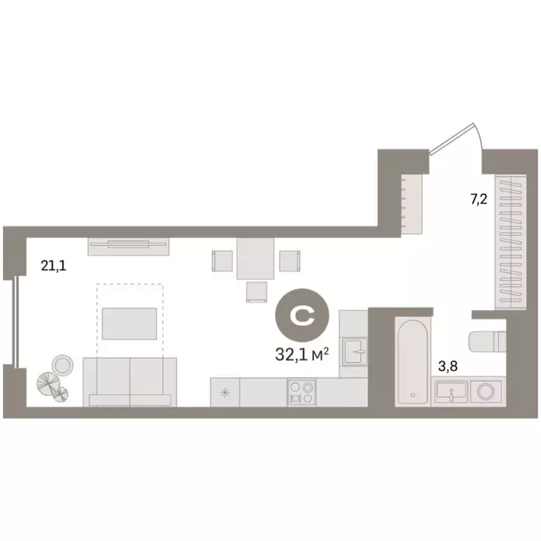 Квартира-студия: Екатеринбург, улица Советских Женщин (32.1 м) - Фото 1