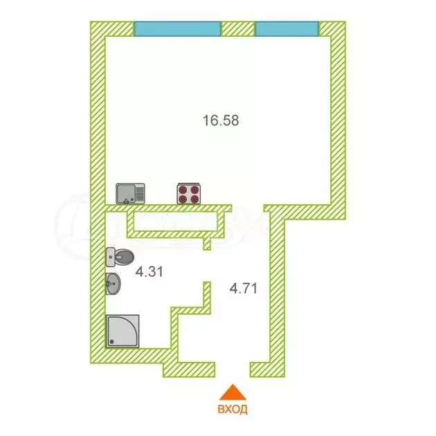 Квартира-студия: Тюмень, улица Фармана Салманова, 17 (25 м) - Фото 1