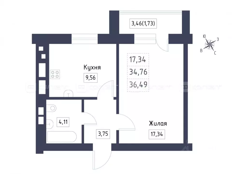 1-к кв. Татарстан, Лаишевский район, с. Сокуры ул. Березовая, 3 (36.49 ... - Фото 1
