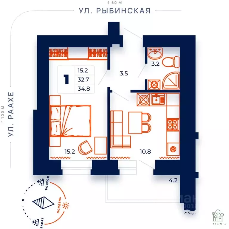 1-к кв. Вологодская область, Череповец ул. Раахе, 68 (34.8 м) - Фото 0