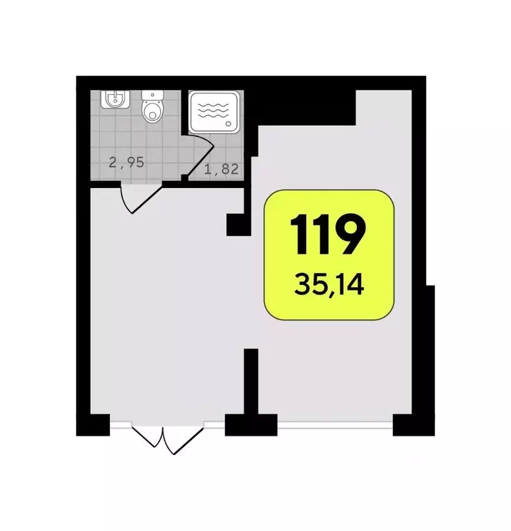 Студия Тюменская область, Тюмень  (35.14 м) - Фото 1