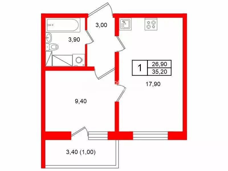 1-комнатная квартира: Санкт-Петербург, Архивная улица, 9к1 (35.2 м) - Фото 1