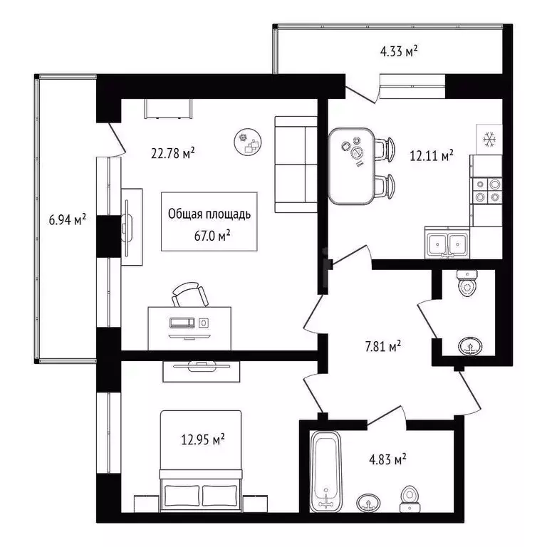 2-комнатная квартира: Новосибирск, Танковая улица, 36 (67 м) - Фото 1