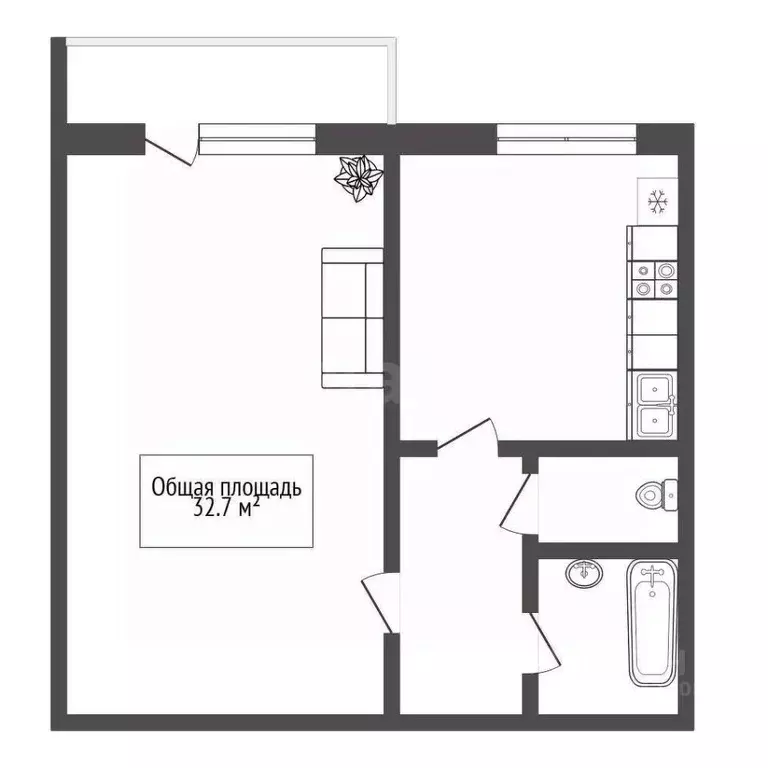 1-к кв. Новосибирская область, Новосибирск ул. Тюленина, 1 (32.7 м) - Фото 2