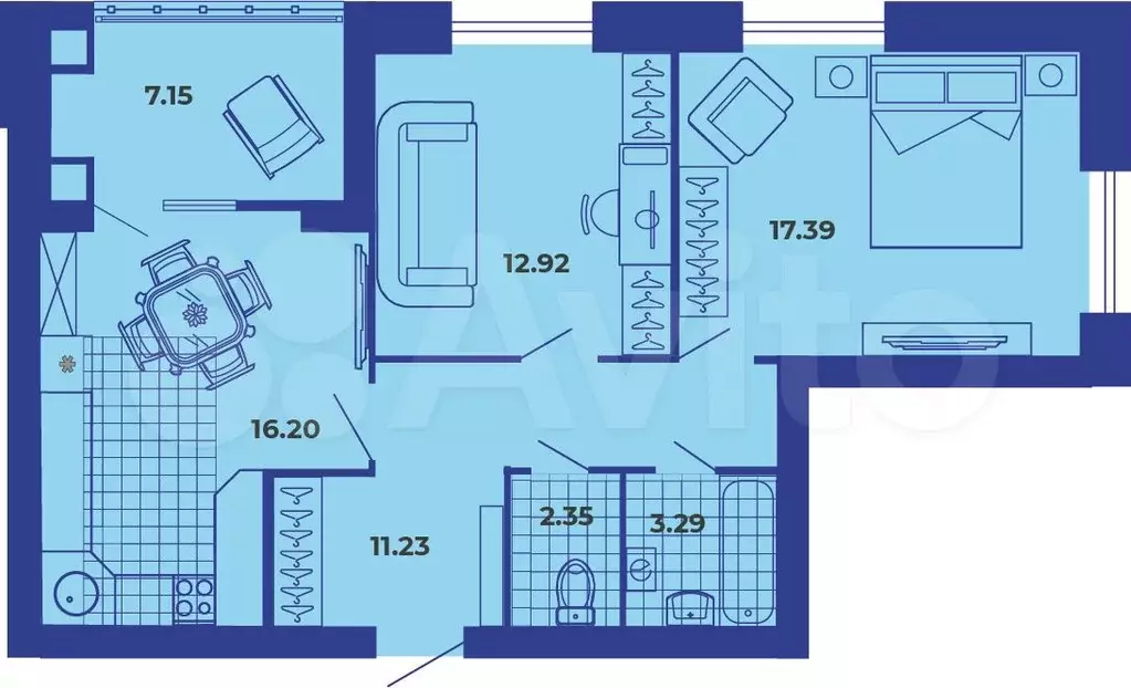 2-к. квартира, 70,5 м, 6/9 эт. - Фото 1