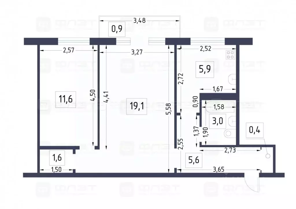 2-к кв. Татарстан, Казань ул. Рихарда Зорге, 9 (48.0 м) - Фото 2