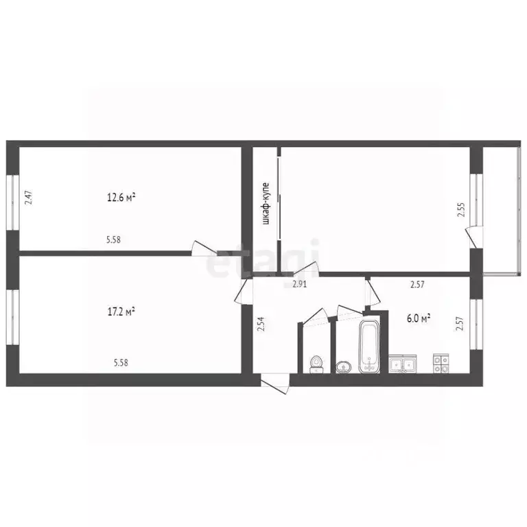 3-к кв. Тюменская область, Тюмень ул. Луначарского, 51 (62.1 м) - Фото 1