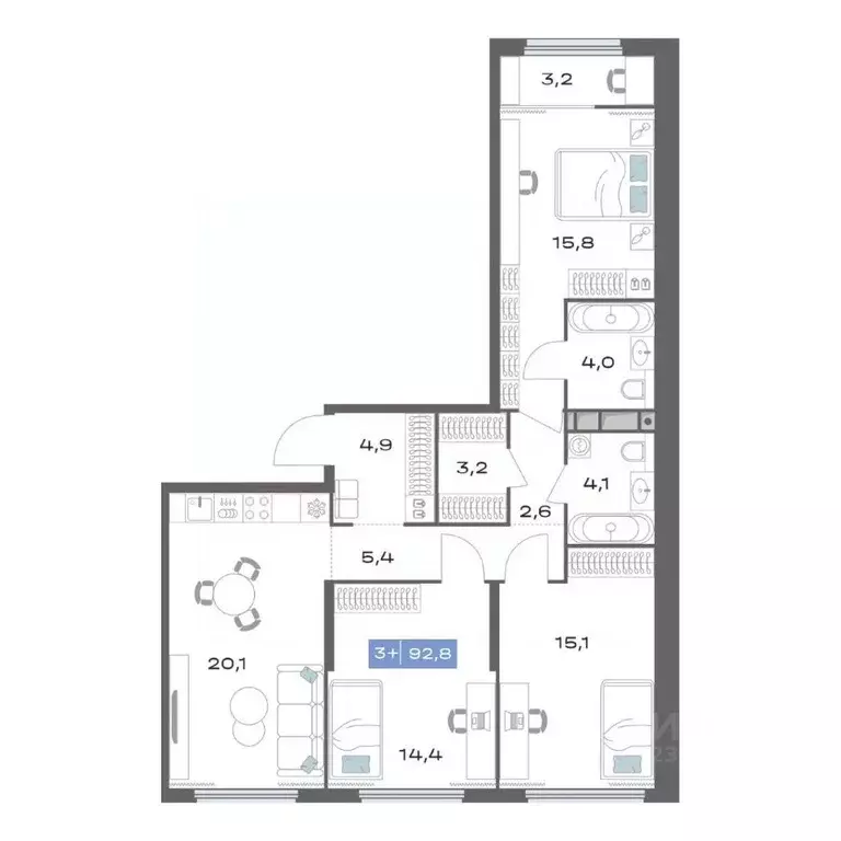 3-к кв. Свердловская область, Екатеринбург ул. Академика Парина, 11с1 ... - Фото 0