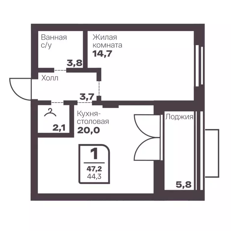 1-комнатная квартира: Магнитогорск, ЖК Голос Притяжение (44.3 м) - Фото 1