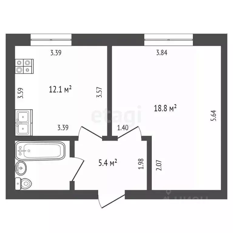 1-к кв. Вологодская область, Вологда Старое ш., 22Б (40.3 м) - Фото 2