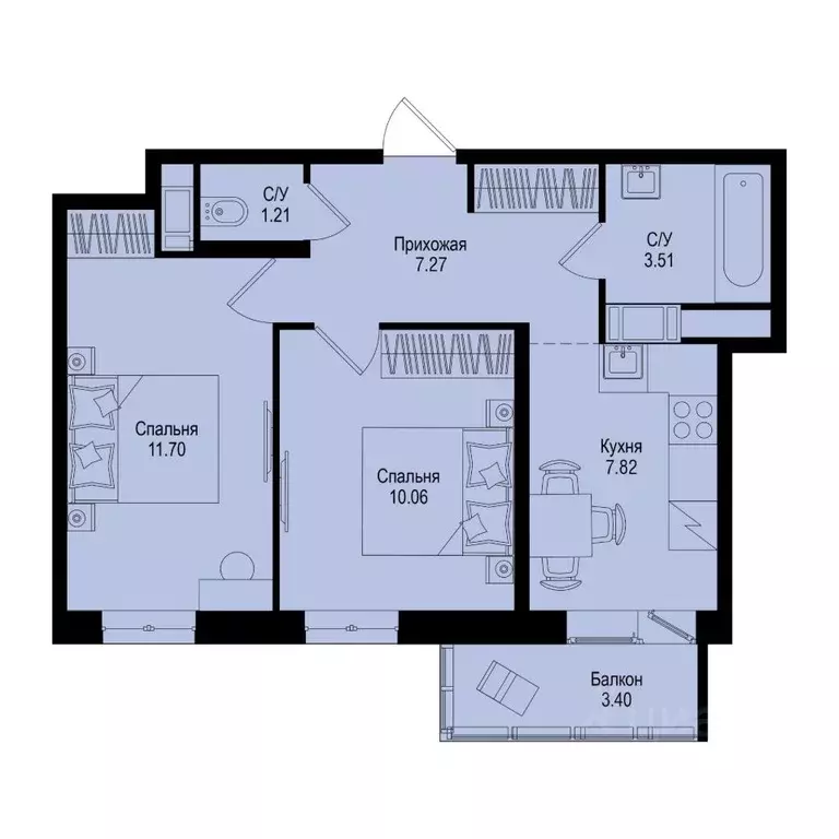 2-к кв. Ленинградская область, Всеволожский район, Заневское городское ... - Фото 1