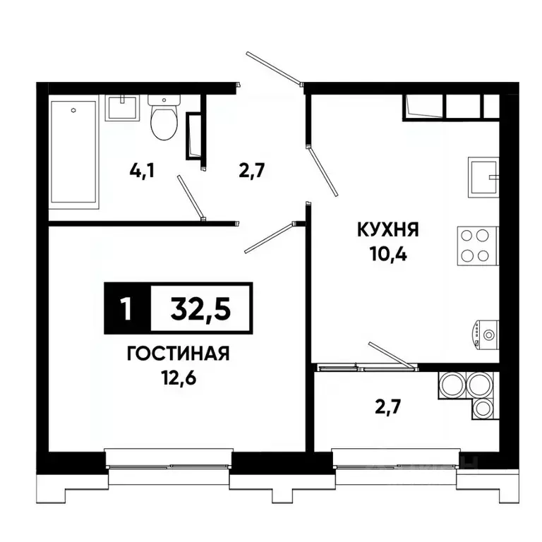 1-к кв. Ставропольский край, Ставрополь просп. Российский, 16к1 (32.5 ... - Фото 1