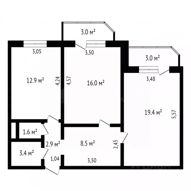 2-к кв. Тюменская область, Тюмень ул. Пермякова, 84к3 (64.4 м) - Фото 1