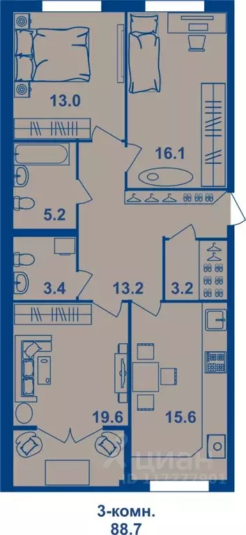3-к кв. Костромская область, Кострома Магистральная ул., 71 (89.3 м) - Фото 1