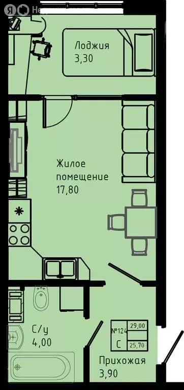 Квартира-студия: Коммунар, Железнодорожная улица, 41к3 (29 м) - Фото 1