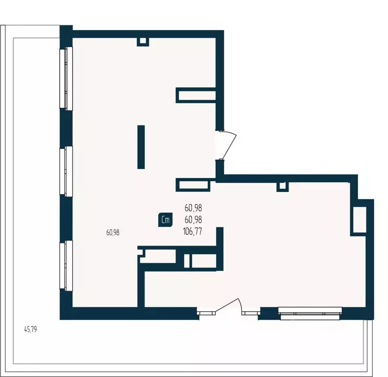 Студия Тюменская область, Тюмень  (60.98 м) - Фото 0