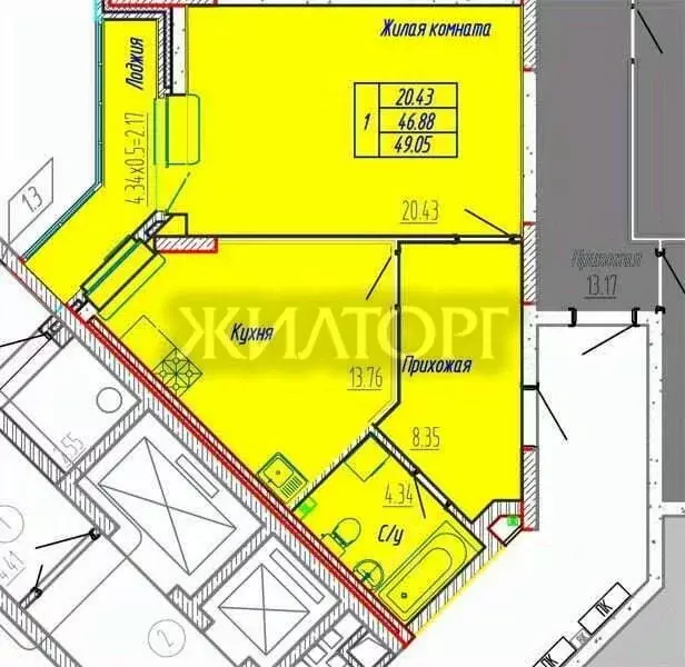 1-к кв. Орловская область, Орел Межквартальная ул., 3 (49.05 м) - Фото 1