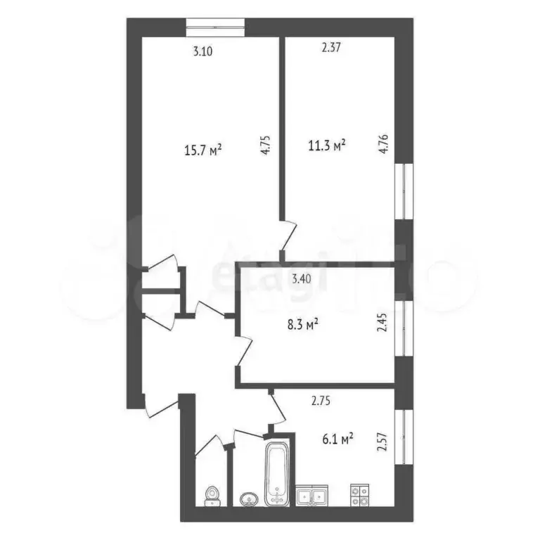 3-к. квартира, 50 м, 1/5 эт. - Фото 0