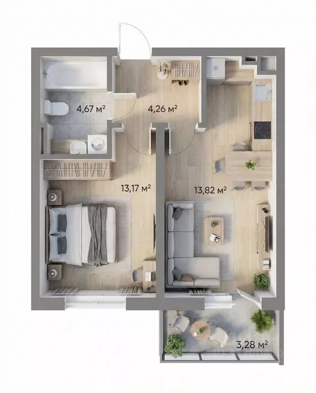 1-к кв. Калининградская область, Гурьевский муниципальный округ, пос. ... - Фото 1