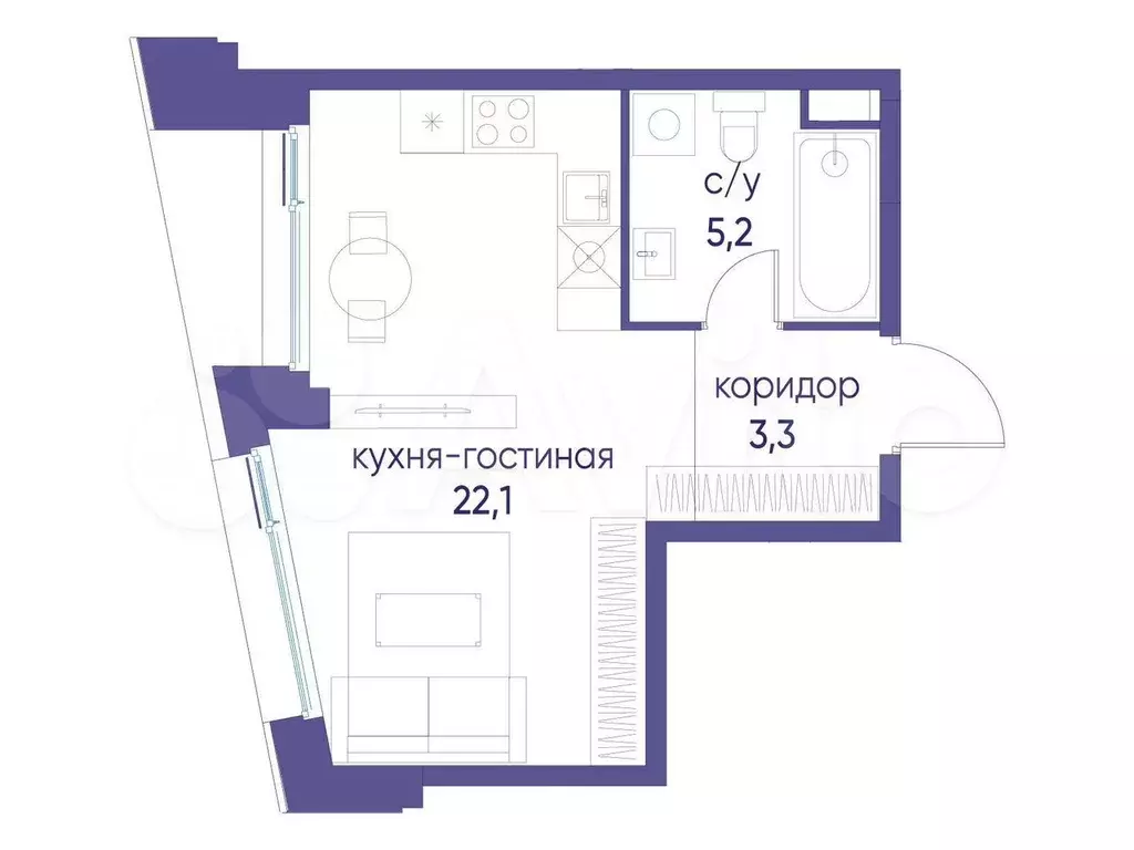 Квартира-студия, 30,6 м, 2/14 эт. - Фото 0