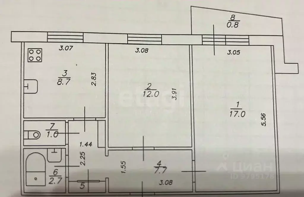 2-к кв. Татарстан, Казань ул. Лукина, 15 (49.7 м) - Фото 2