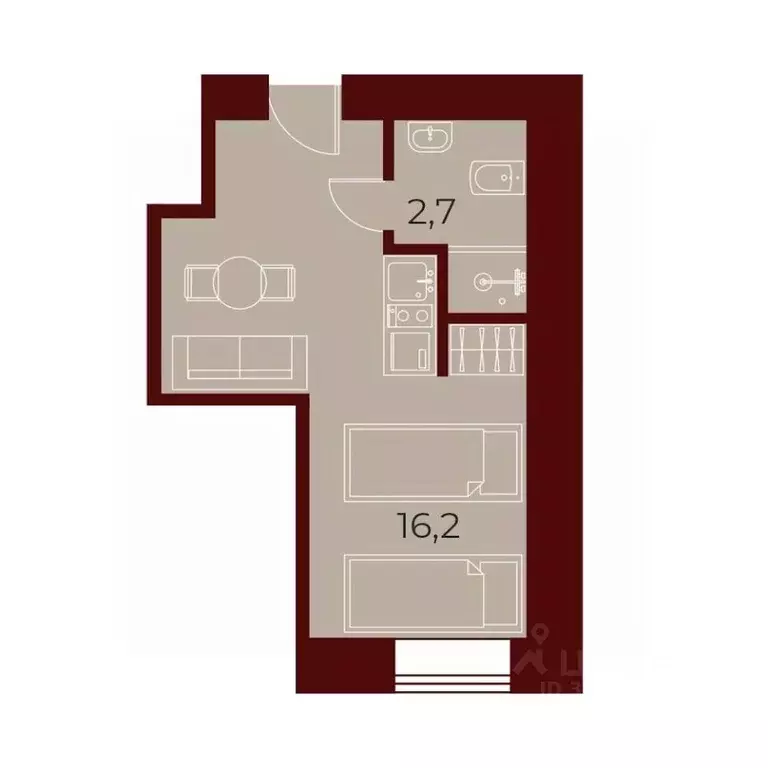 Студия Санкт-Петербург ул. Константина Заслонова, 8Б (18.9 м) - Фото 2