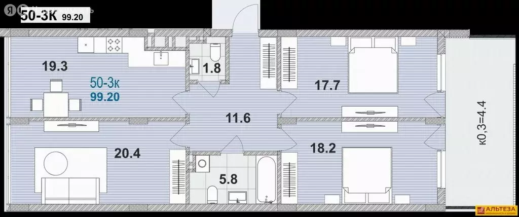 3-комнатная квартира: Зеленоградск, улица Гагарина, 87 (99.2 м) - Фото 0
