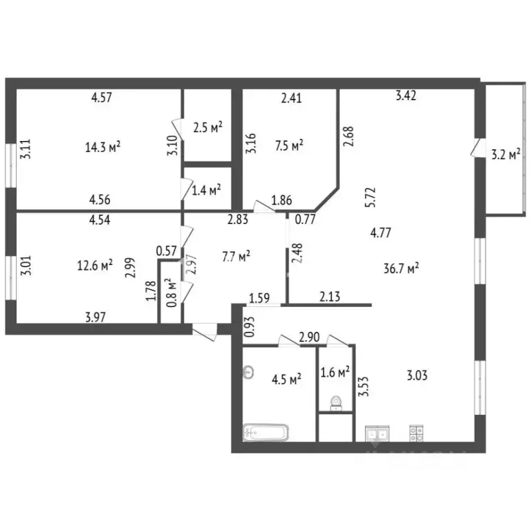 3-к кв. Санкт-Петербург ул. Савушкина, 13 (90.3 м) - Фото 2