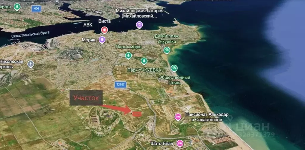 Участок в Севастополь пос. Любимовка, ул. Софьи Перовской, 338 (7.0 ... - Фото 1