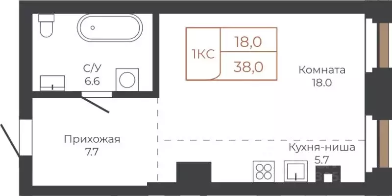 1-к кв. Алтайский край, Барнаул пл. Баварина, 8к1 (37.2 м) - Фото 1