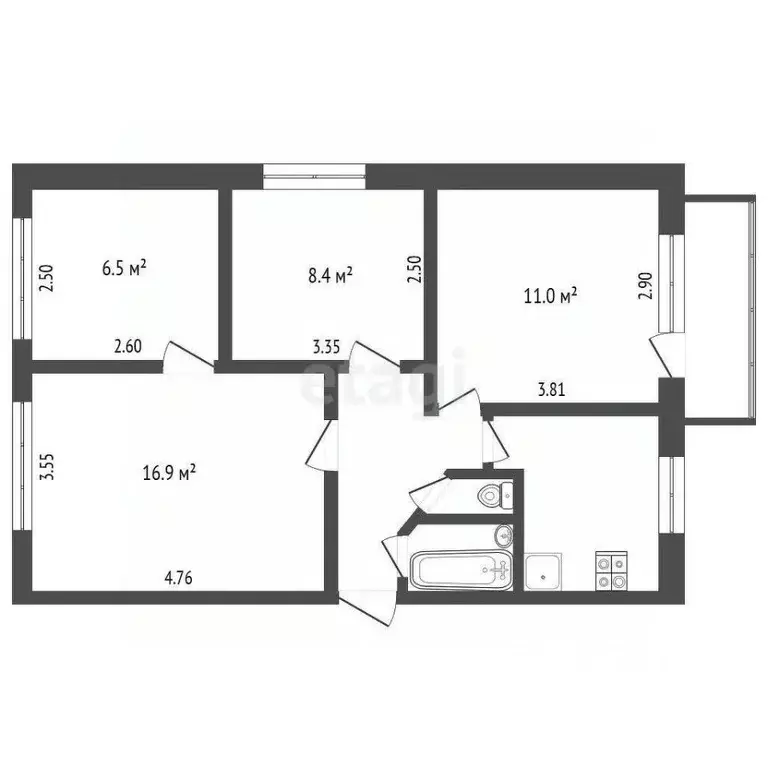 4-к кв. Ханты-Мансийский АО, Сургут ул. Бажова, 6 (58.3 м) - Фото 1