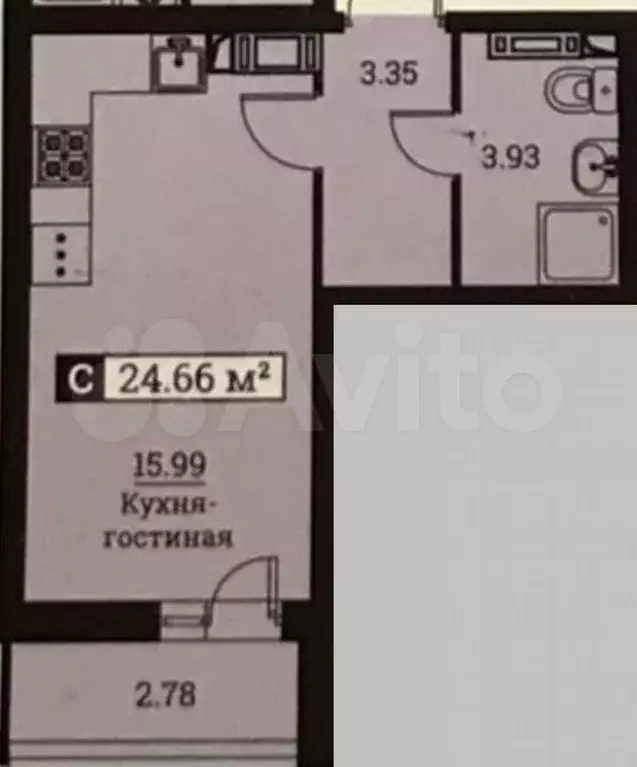 Квартира-студия, 24,7 м, 4/21 эт. - Фото 0