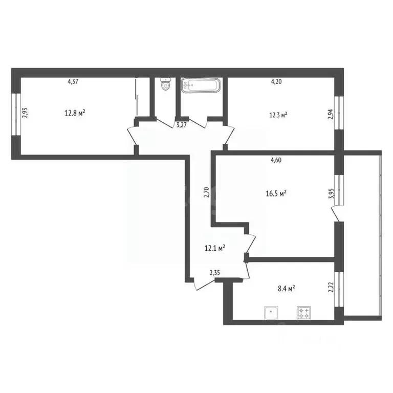 3-к кв. Амурская область, Благовещенск Пролетарская ул., 134/4 (66.5 ... - Фото 2